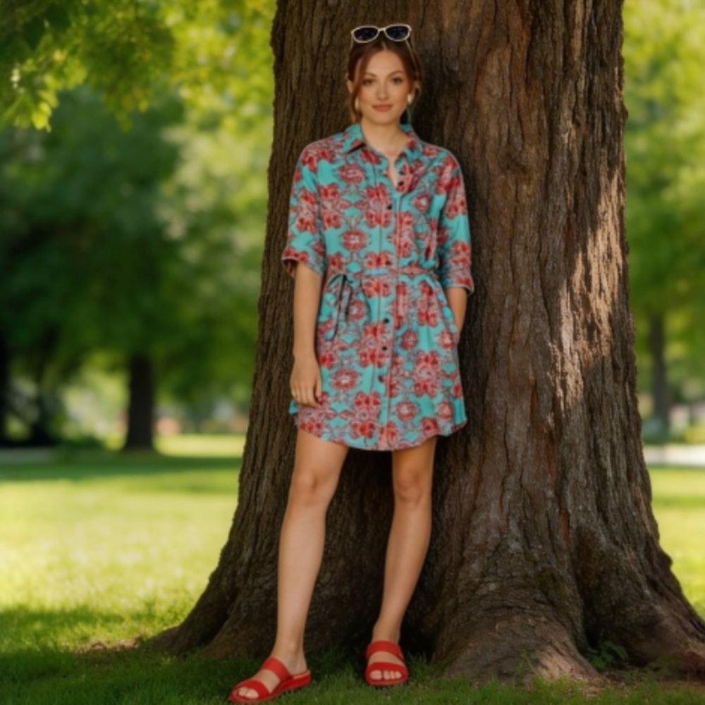 moda posa Carlotta Belted Embellished Shirt Dress